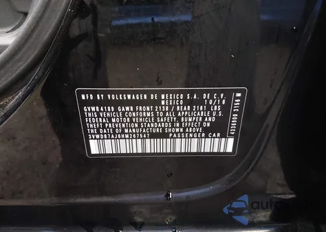 2017 Volkswagen Jetta 1.4T Se z USA, uszkodzony, nr VIN 3VWDB7AJ6HM267547